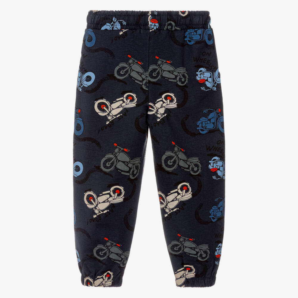 NAME IT-Boys Navy Blue Organic Cotton Motorbike Print Joggers | Childrensalon