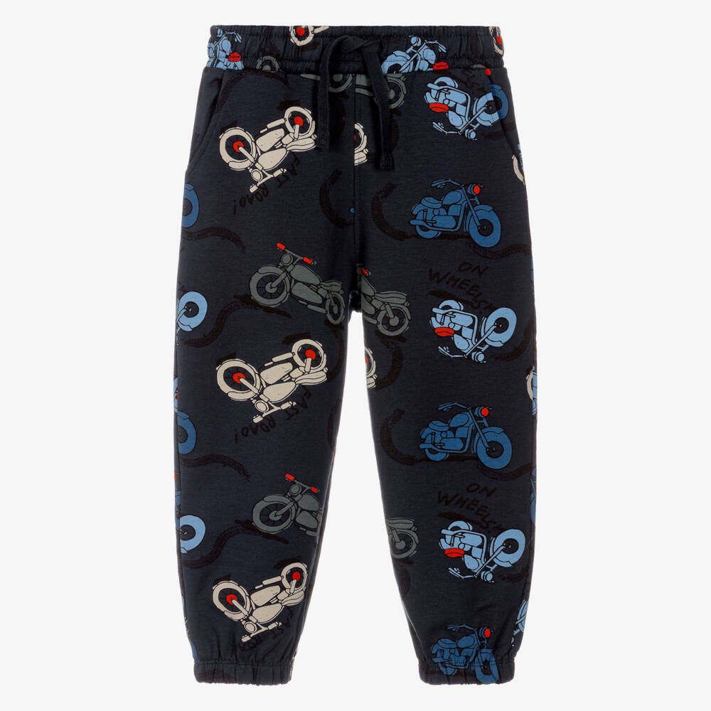 NAME IT-Boys Navy Blue Organic Cotton Motorbike Print Joggers | Childrensalon