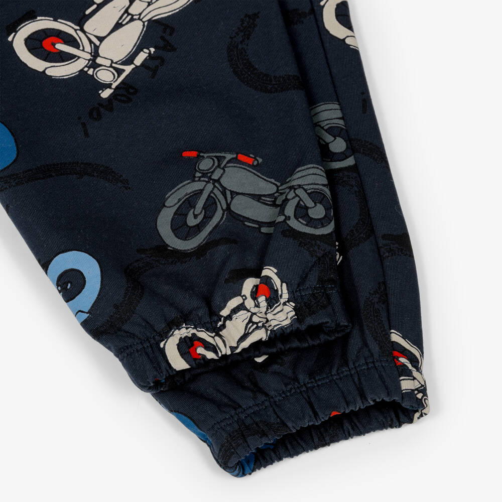 NAME IT-Boys Navy Blue Organic Cotton Motorbike Print Joggers | Childrensalon