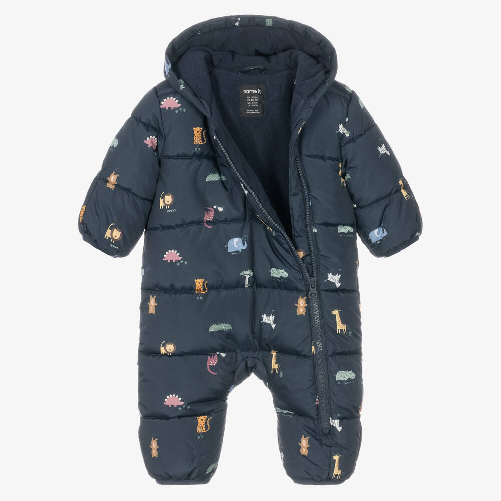 NAME IT-Boys Navy Blue Pramsuit with Colourful Animal Print | Childrensalon