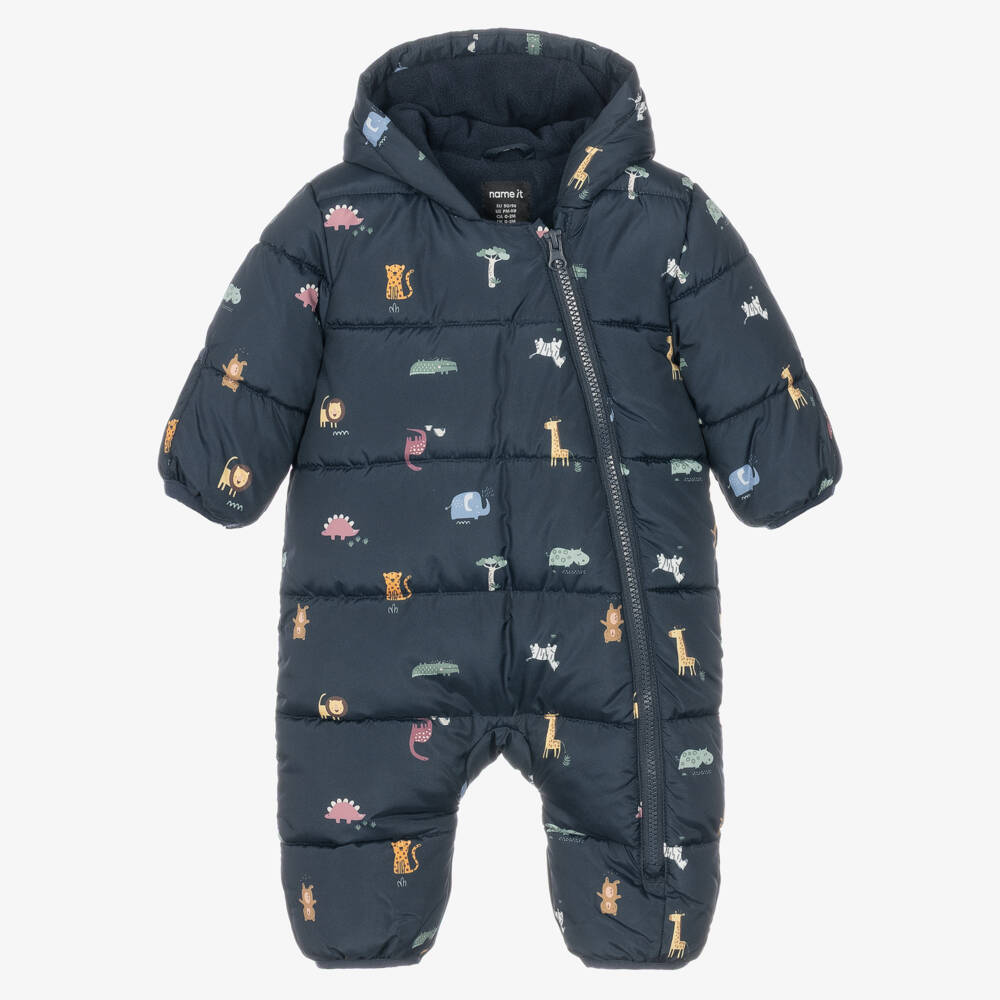 NAME IT-Boys Navy Blue Pramsuit with Colourful Animal Print | Childrensalon