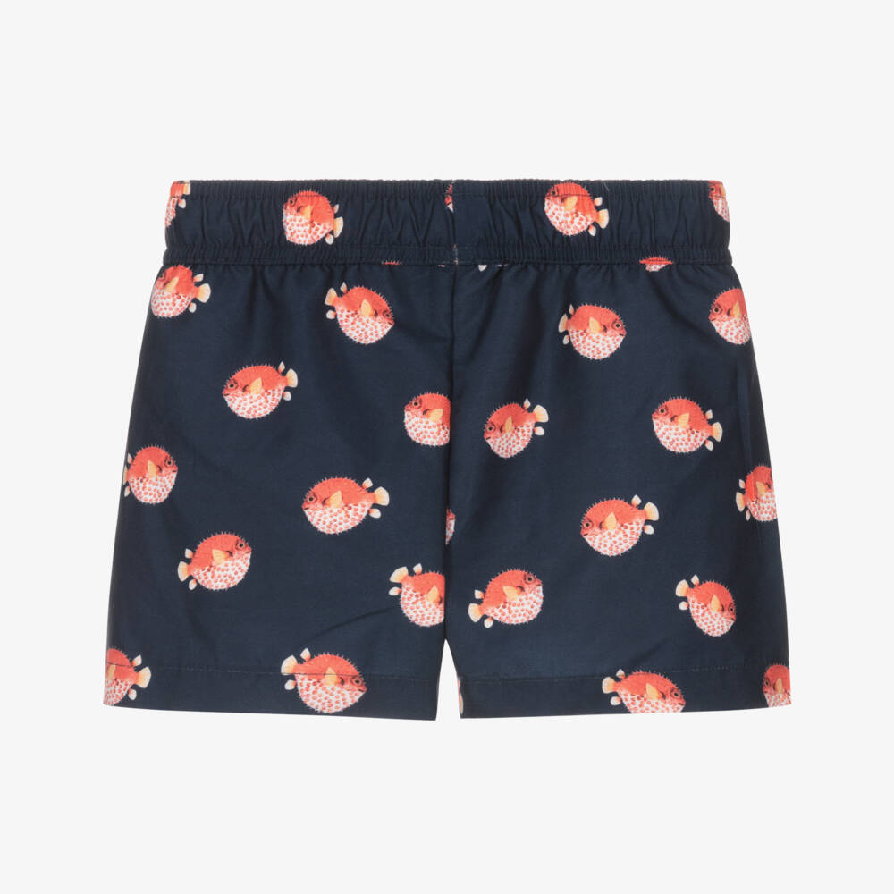NAME IT-Boys Navy Blue Puffer Fish Print Swim Shorts | Childrensalon