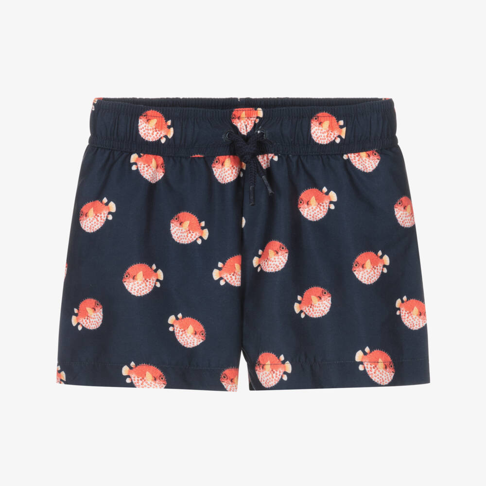 NAME IT-Boys Navy Blue Puffer Fish Print Swim Shorts | Childrensalon