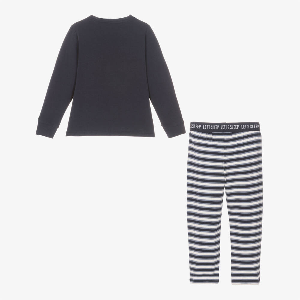 NAME IT-Boys Navy Blue Stripe Cotton Jersey Pyjamas with Dog Print | Childrensalon