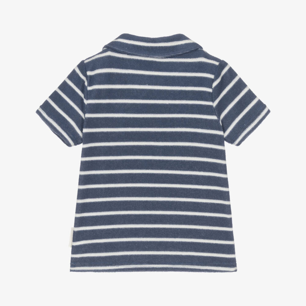 NAME IT-Boys Navy Blue Striped Towelling Polo Shirt | Childrensalon