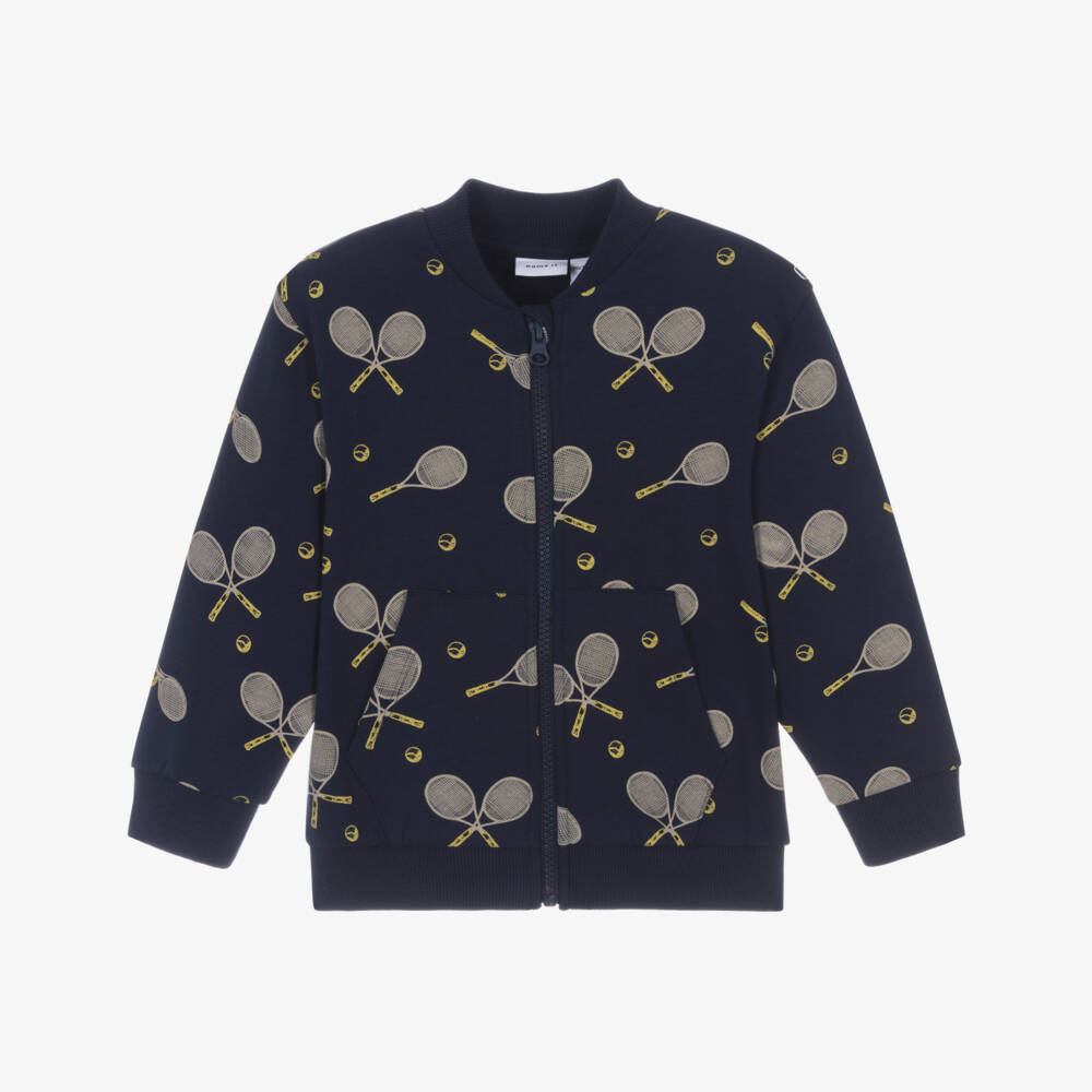 NAME IT-Boys Navy Blue Tennis Print Zip-Up Top | Childrensalon