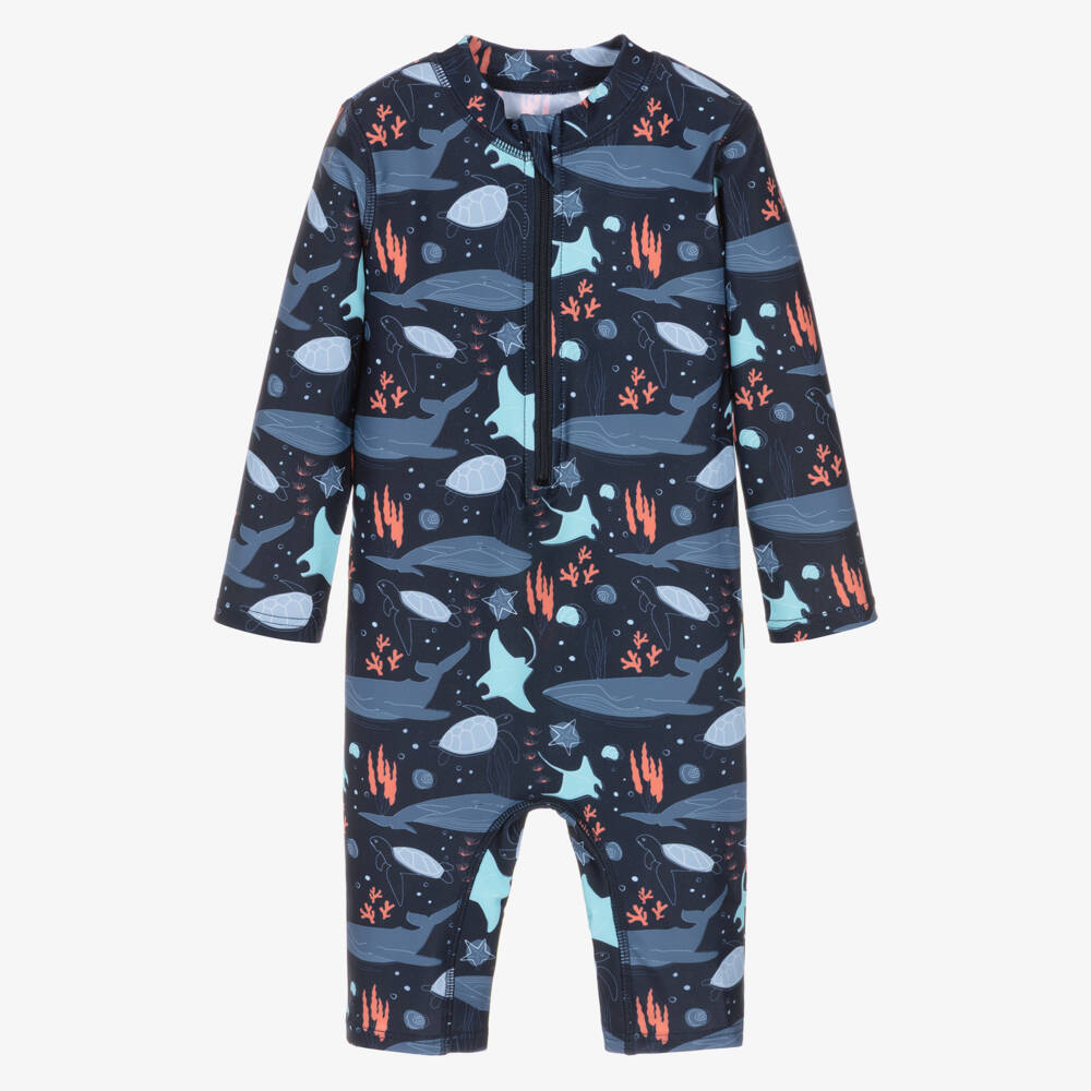 NAME IT-Boys Navy Blue Under The Sea Print Sun Suit (UPF50+) | Childrensalon