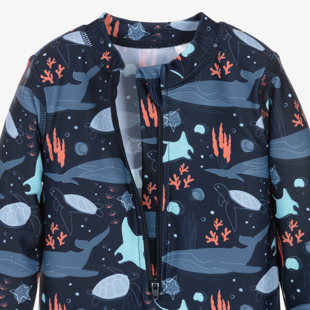 NAME IT-Boys Navy Blue Under The Sea Print Sun Suit (UPF50+) | Childrensalon