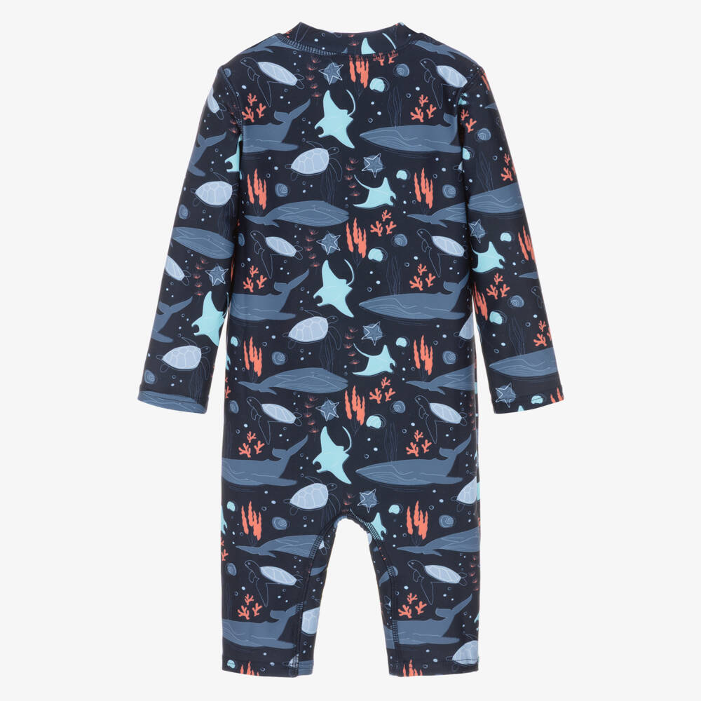 NAME IT-Boys Navy Blue Under The Sea Print Sun Suit (UPF50+) | Childrensalon