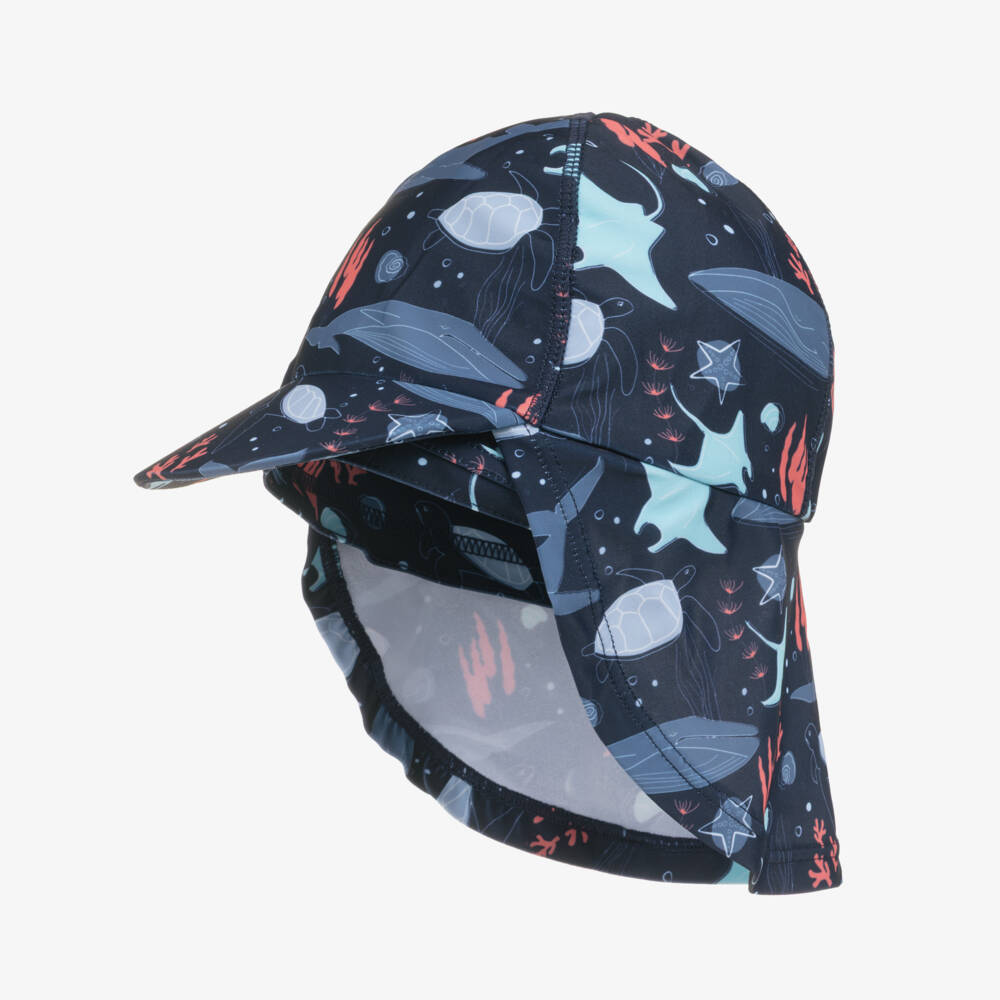 NAME IT-Boys Navy Blue Under The Sea Print Swim Hat (UPF50+) | Childrensalon