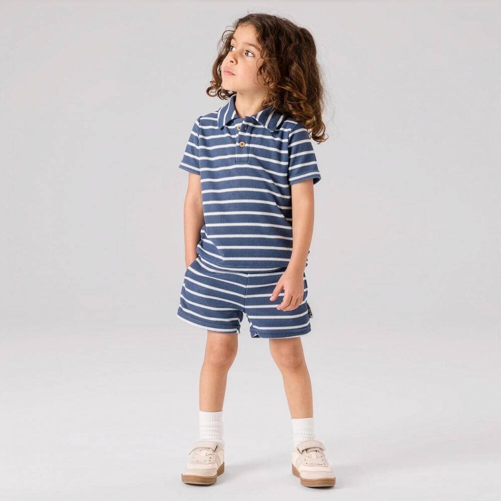 NAME IT-Boys Navy Blue & White Stripe Towelling Shorts | Childrensalon