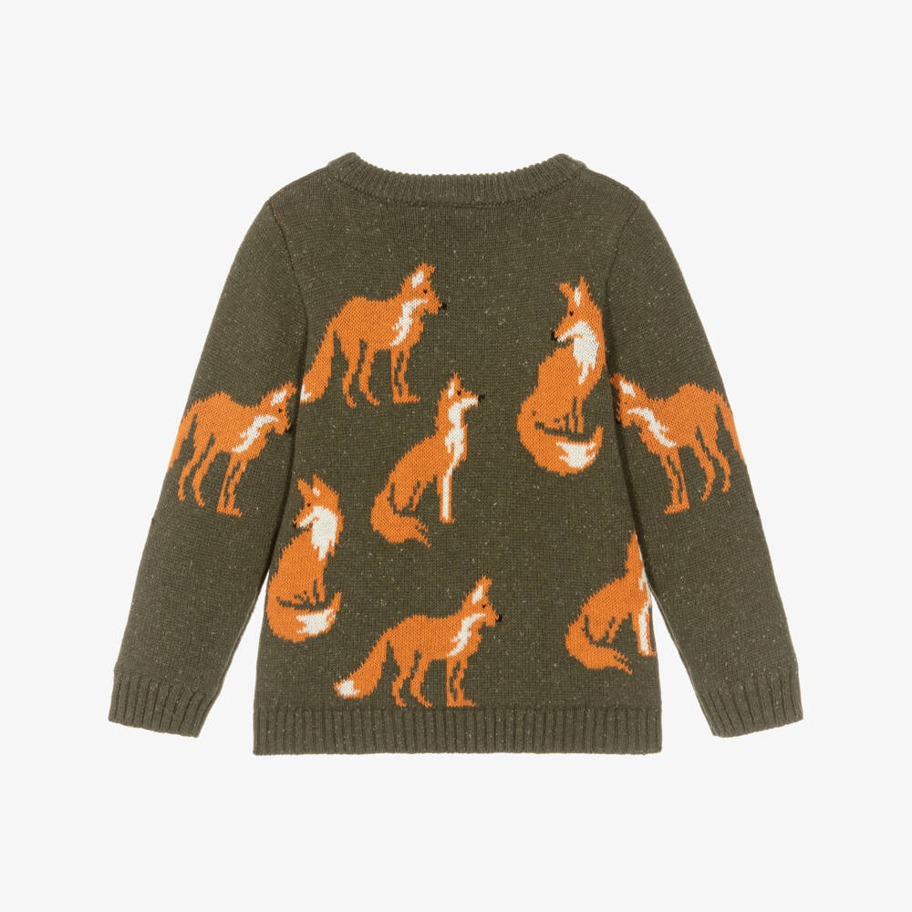 NAME IT-Boys Olive Green Fox Intarsia Knit Sweater | Childrensalon