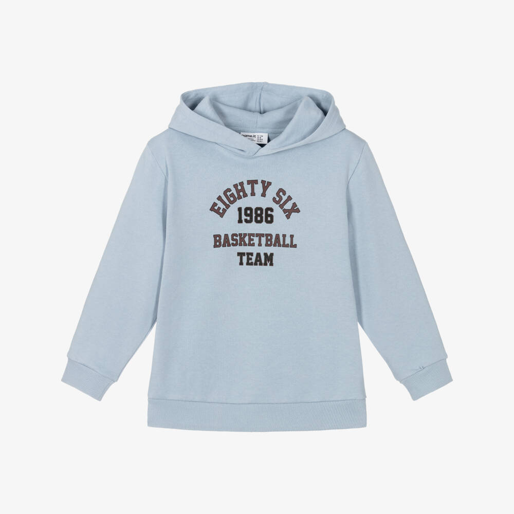 NAME IT-Boys Pale Blue Cotton Varsity Print Hoodie | Childrensalon