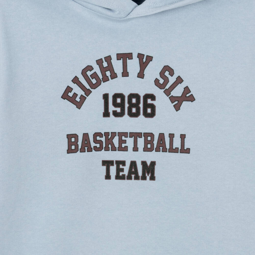 NAME IT-Boys Pale Blue Cotton Varsity Print Hoodie | Childrensalon