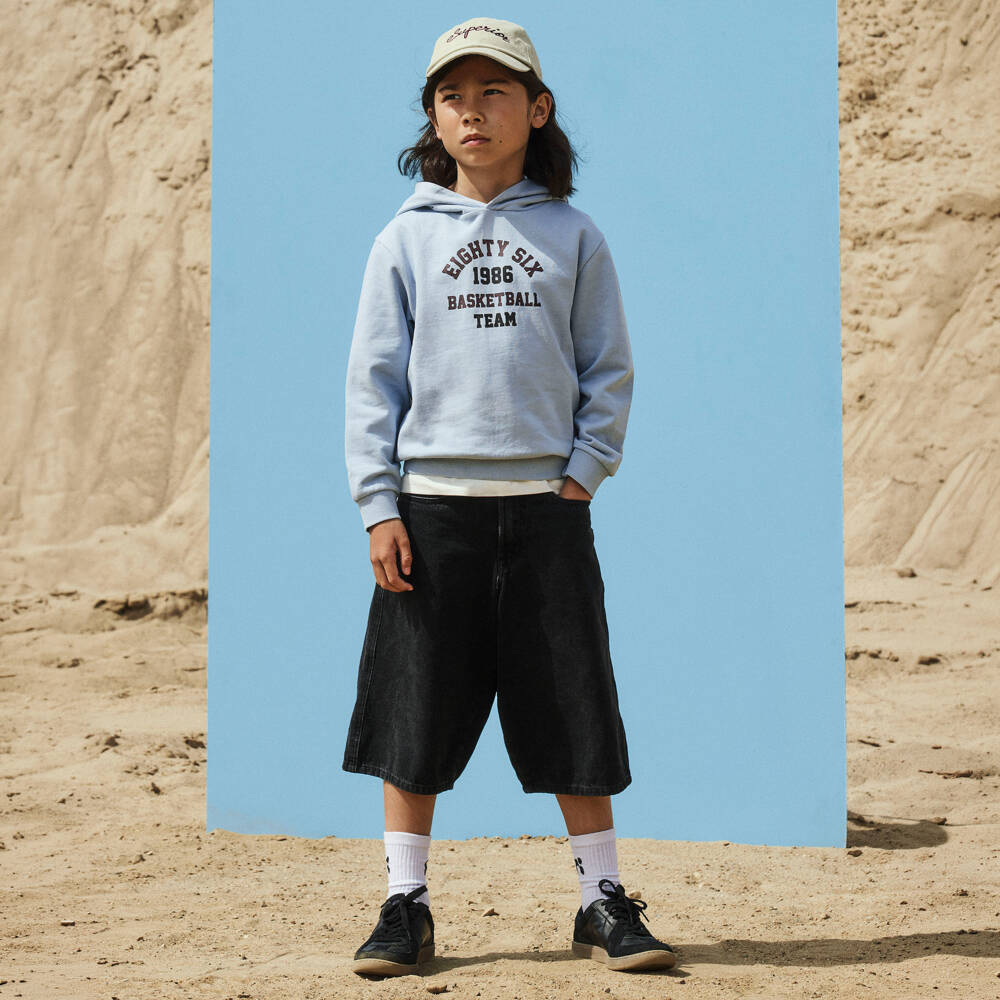 NAME IT-Boys Pale Blue Cotton Varsity Print Hoodie | Childrensalon