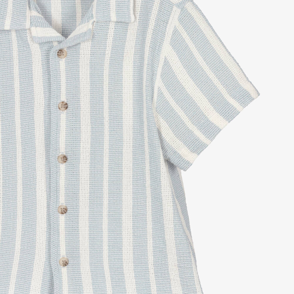 NAME IT-Boys Pale Blue & White Striped Shirt | Childrensalon