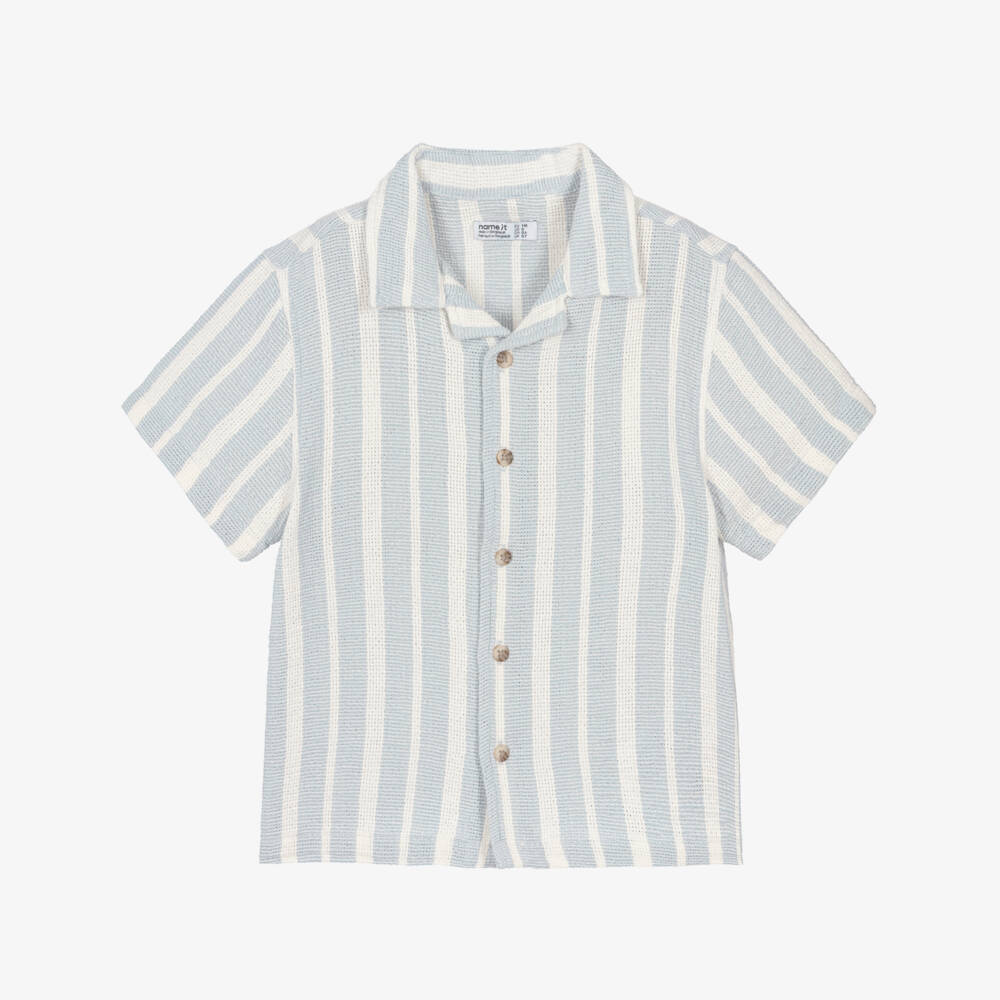 NAME IT-Boys Pale Blue & White Striped Shirt  | Childrensalon