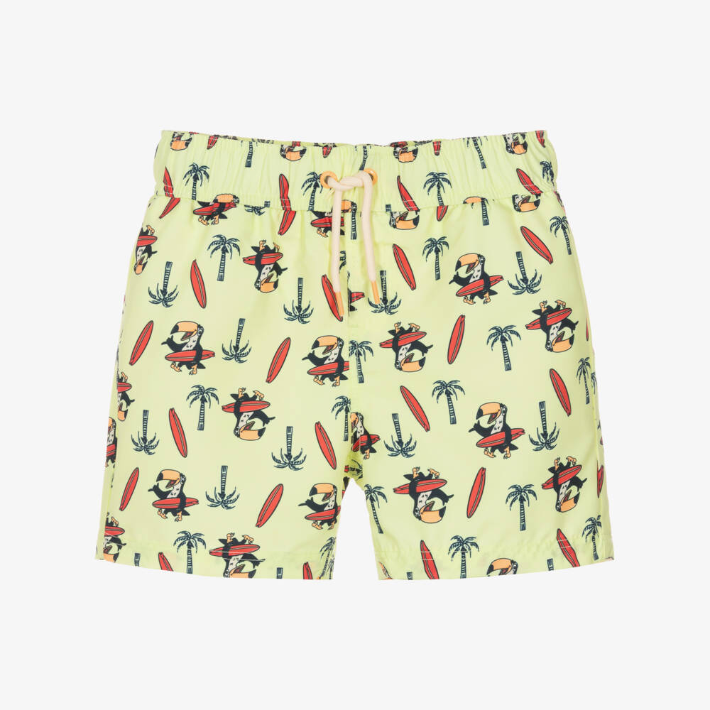 NAME IT-Boys Pale Green Surfing Toucan & Palm Tree Print Swim Shorts | Childrensalon