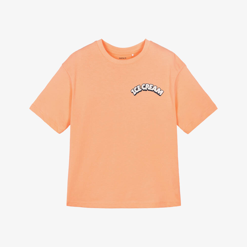 NAME IT-Boys Pale Orange Cotton Ice Cream T-Shirt | Childrensalon
