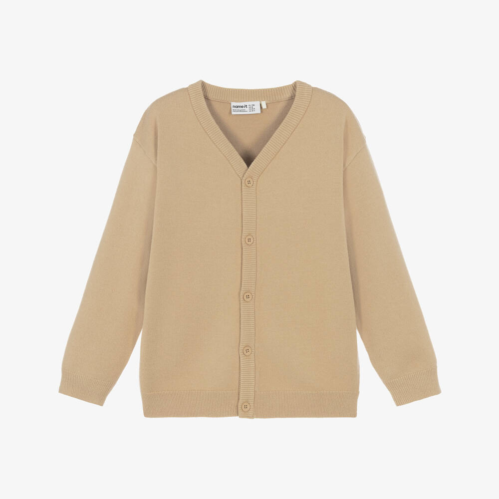 NAME IT-Boys Sand Beige V-Neck Knitted Cardigan | Childrensalon