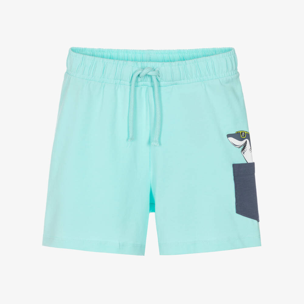 NAME IT-Boys Turquoise Blue Cotton Shark Pocket Shorts | Childrensalon