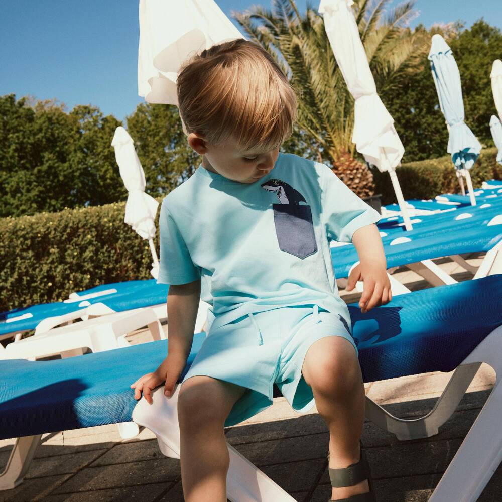 NAME IT-Boys Turquoise Blue Cotton Shark Pocket Shorts | Childrensalon