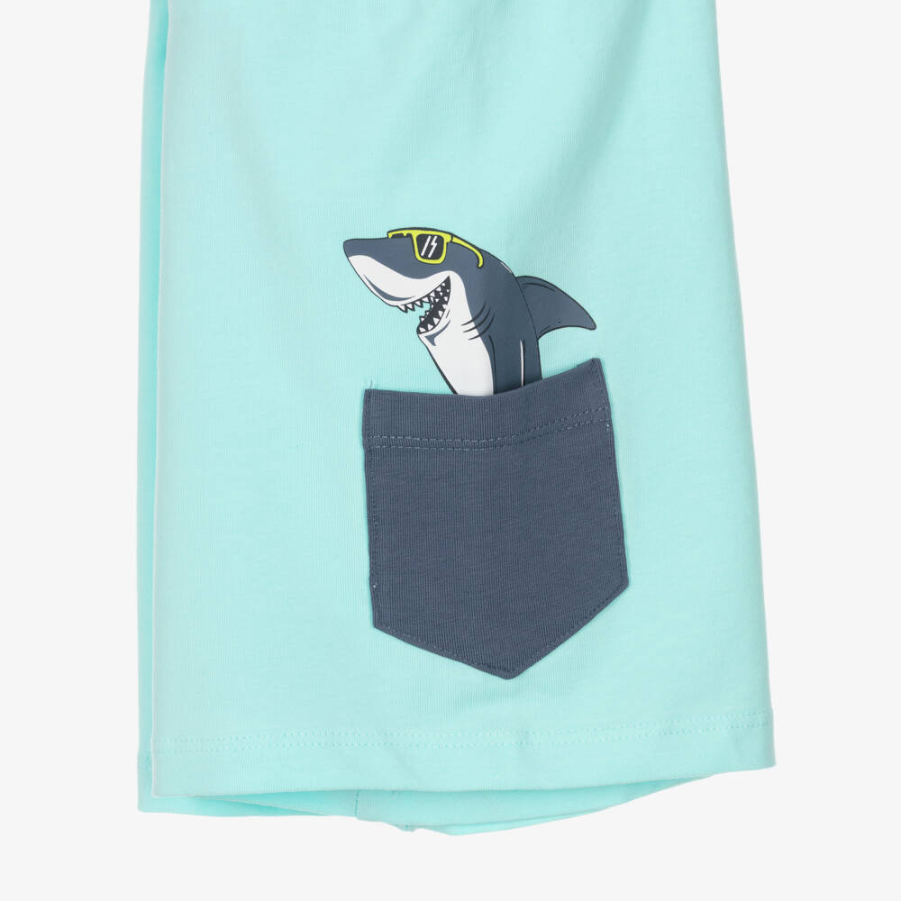 NAME IT-Boys Turquoise Blue Cotton Shark Pocket Shorts | Childrensalon