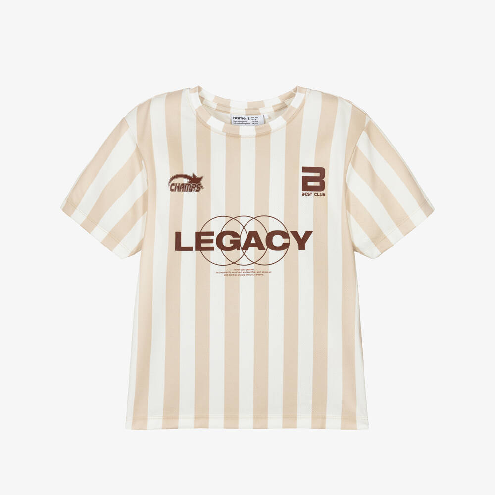 NAME IT-Футболка Aertex в бело-бежевую полоску для мальчиков | Childrensalon