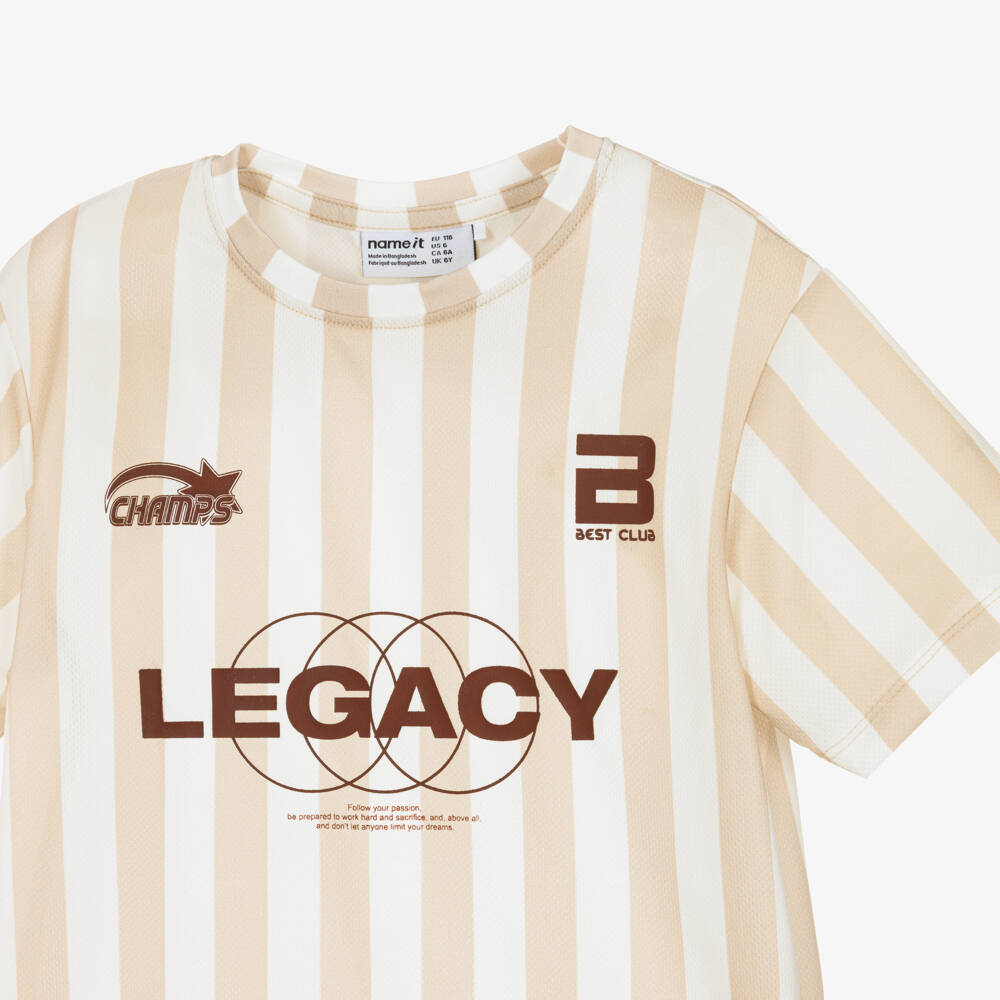 NAME IT-Футболка Aertex в бело-бежевую полоску для мальчиков | Childrensalon