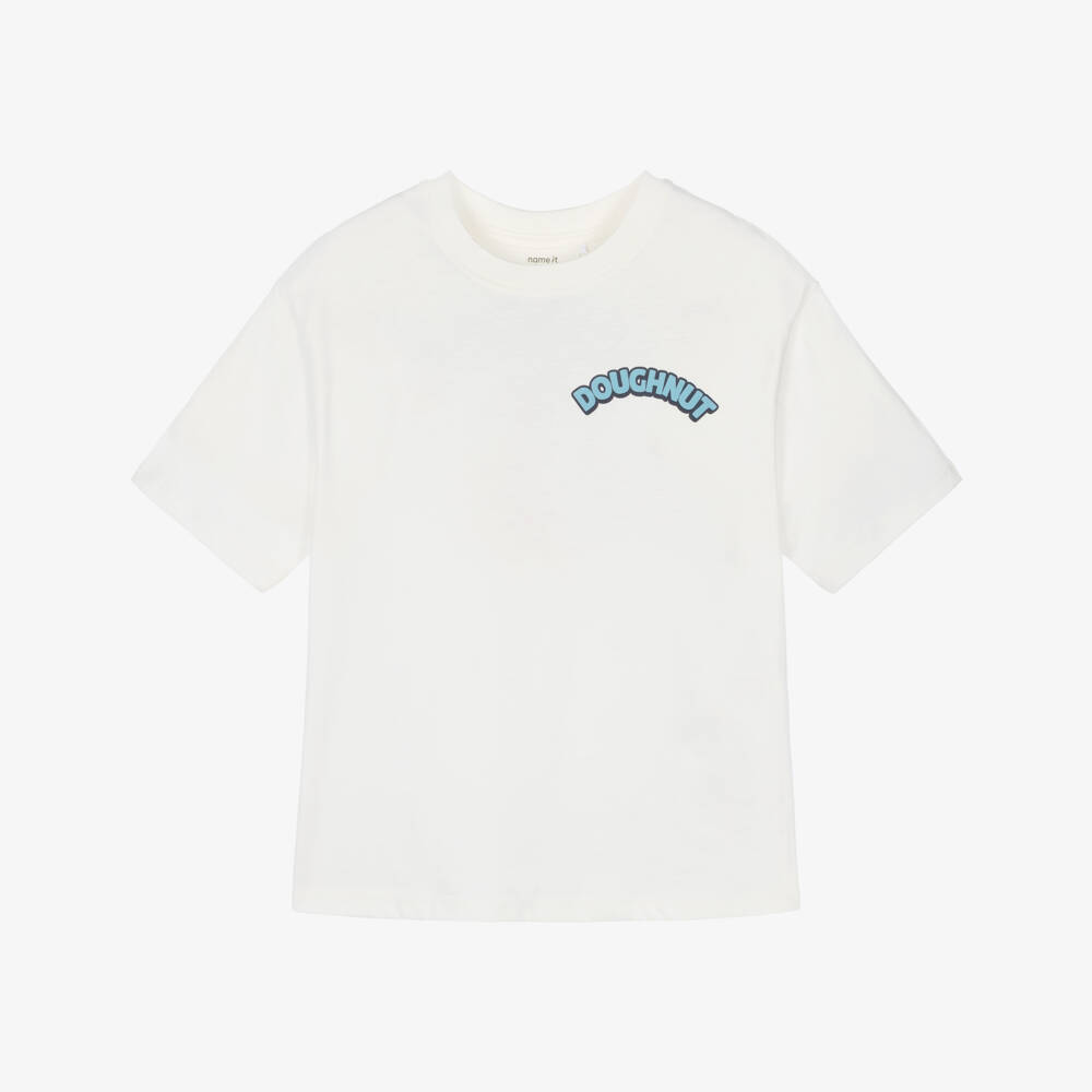 NAME IT-Boys White Cotton Doughnut Print T-Shirt | Childrensalon