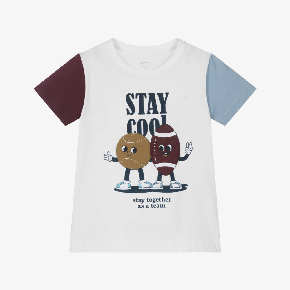 NAME IT-Boys White Cotton Stay Cool Logo T-Shirt | Childrensalon