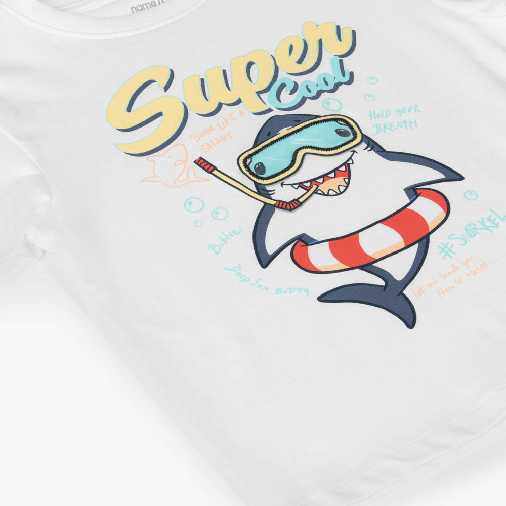 NAME IT-Boys White Cotton T-Shirt with Shark Graphic | Childrensalon