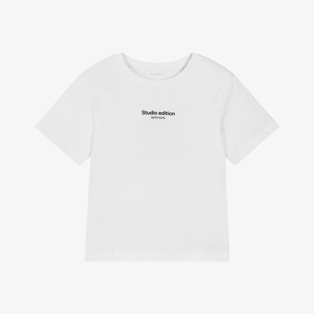 NAME IT-Boys White Organic Cotton Coordinates Logo T-Shirt | Childrensalon