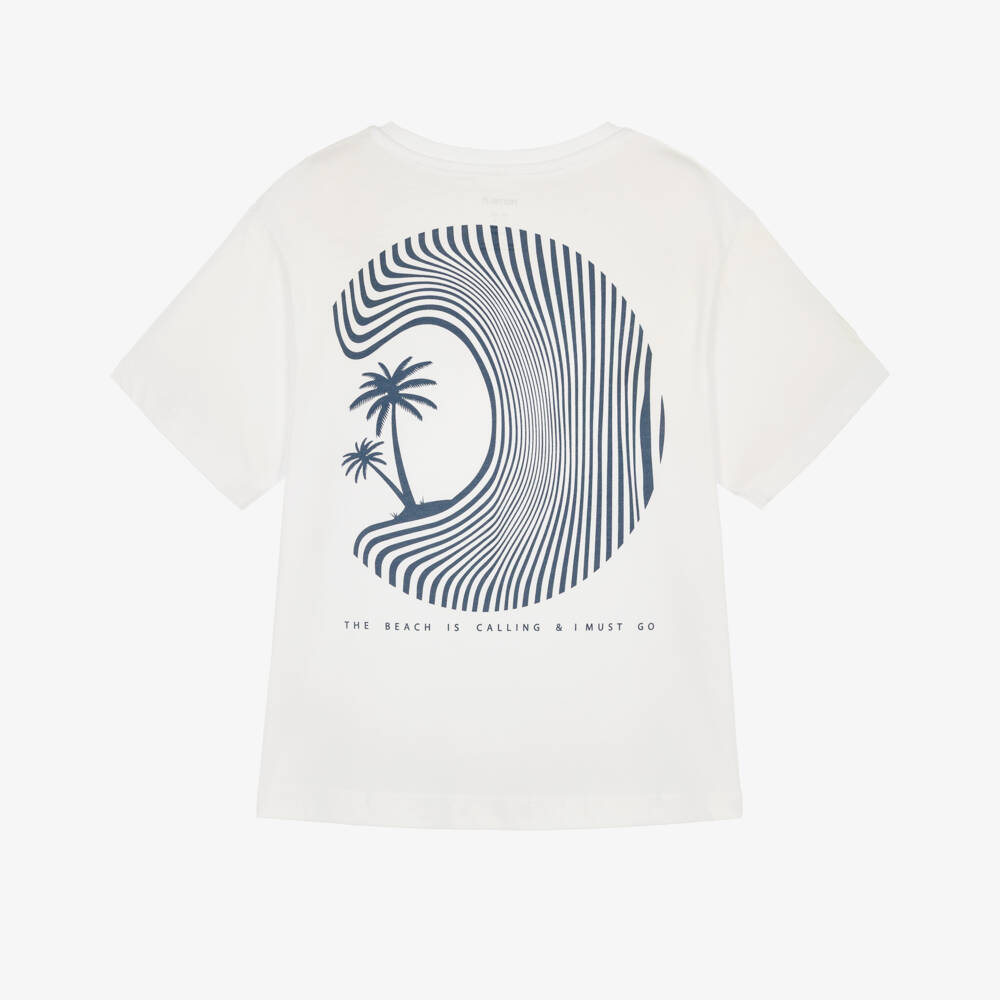 NAME IT-تيشيرت قطن عضوي بطبعة شاطئ لون أبيض للأولاد | Childrensalon