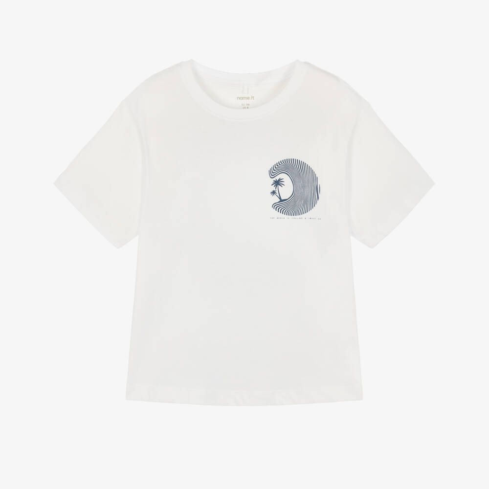 NAME IT-تيشيرت قطن عضوي بطبعة شاطئ لون أبيض للأولاد | Childrensalon