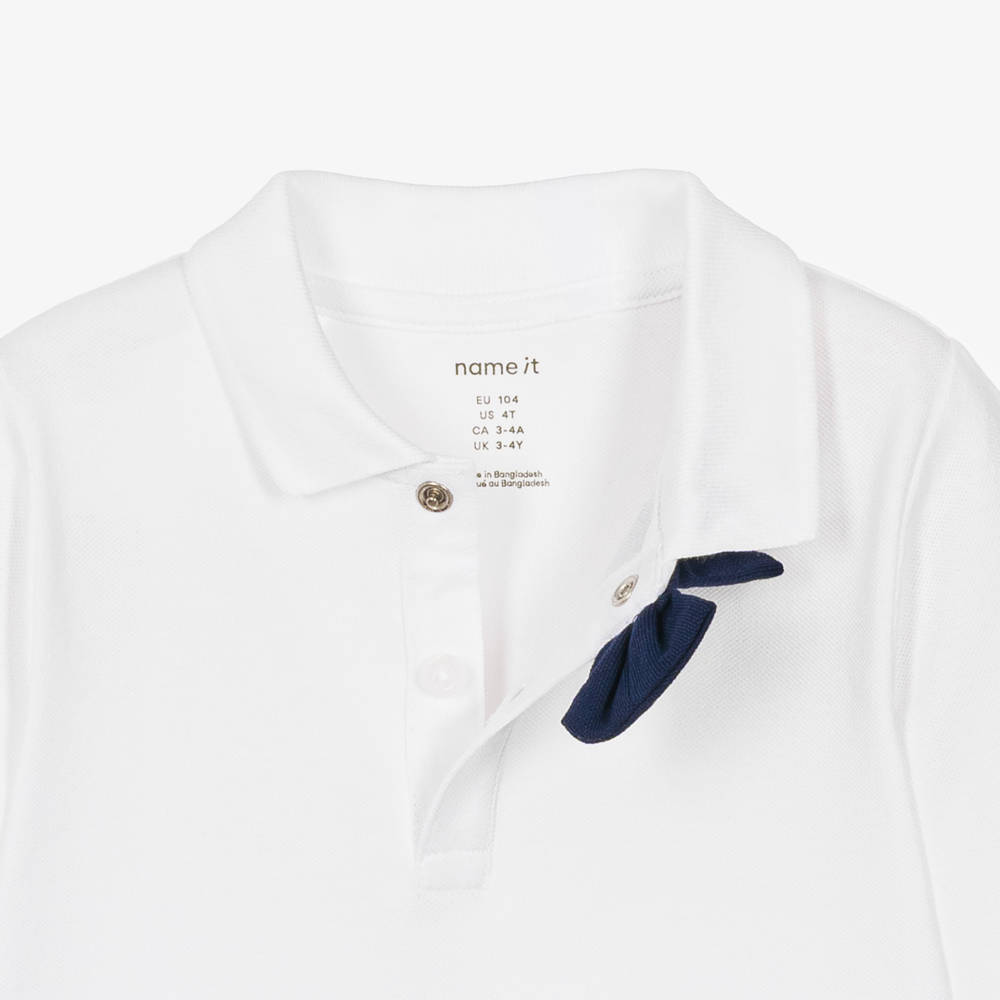 NAME IT-Boys White Piqué Polo Shirt with Bow Tie | Childrensalon