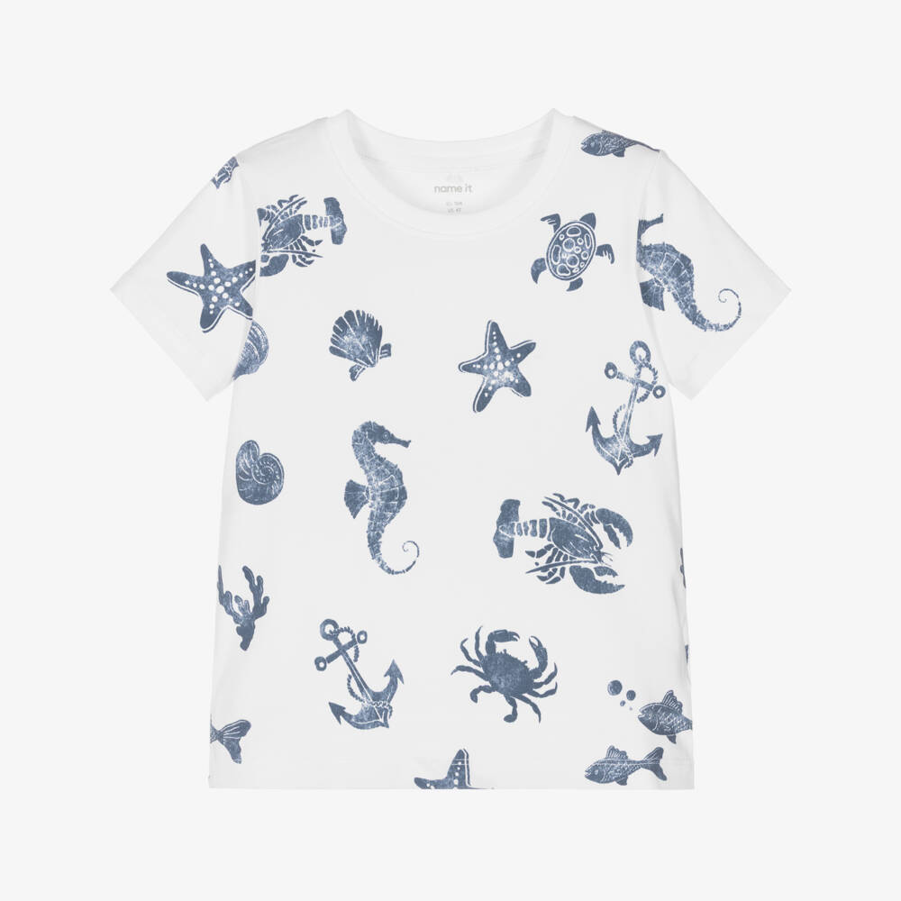 NAME IT-Boys White T-Shirt with Nautical Print | Childrensalon