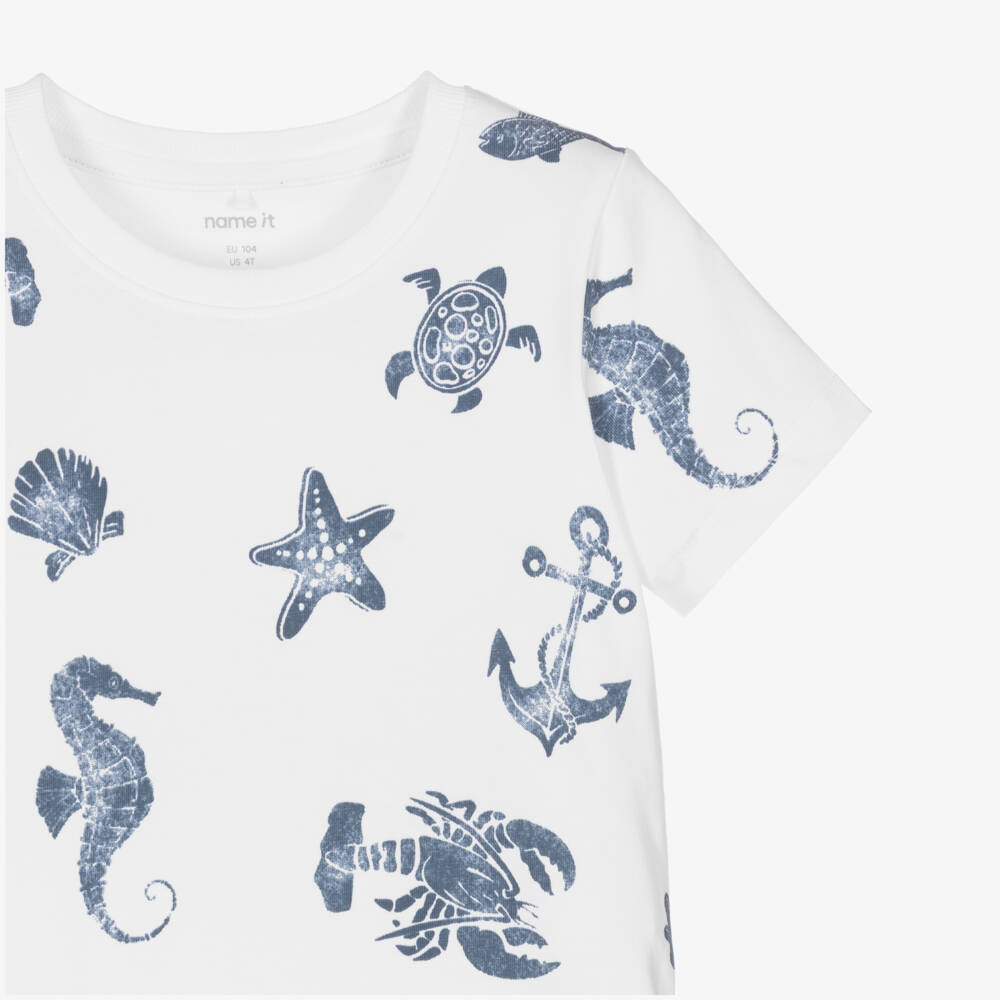 NAME IT-Boys White T-Shirt with Nautical Print | Childrensalon
