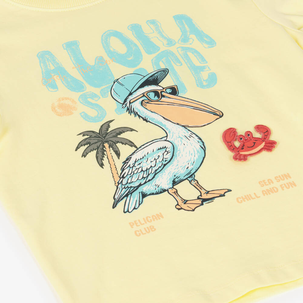 NAME IT-Boys Yellow Cotton T-Shirt with Pelican Graphic | Childrensalon