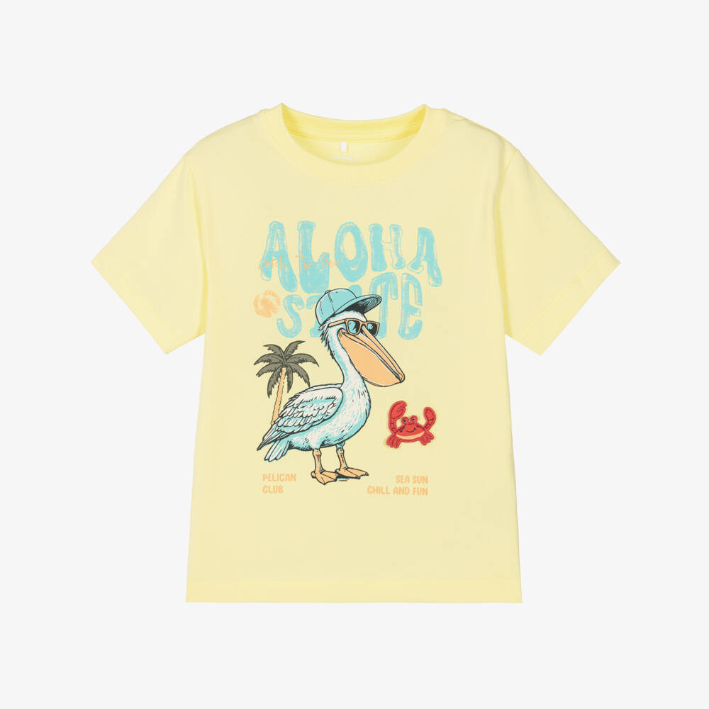 NAME IT-Boys Yellow Cotton T-Shirt with Pelican Graphic | Childrensalon