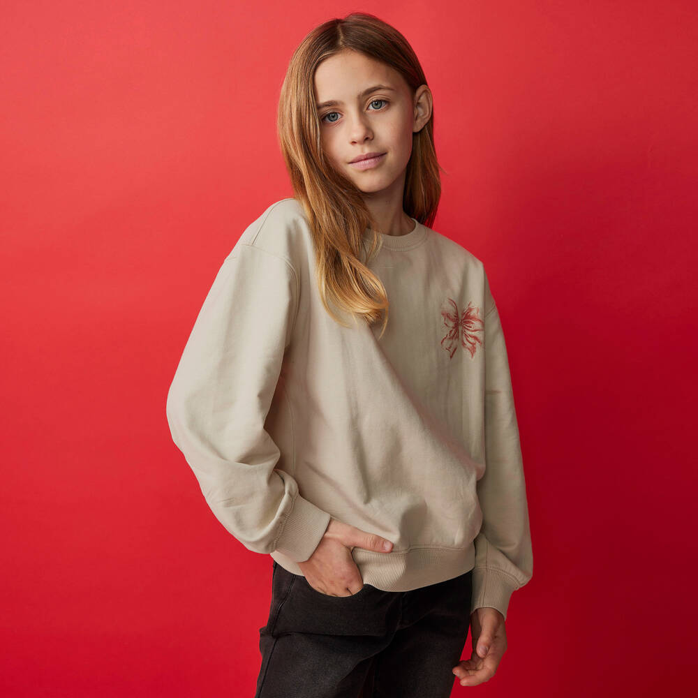 NAME IT-Girls Beige Cotton Festive Print Sweatshirt | Childrensalon