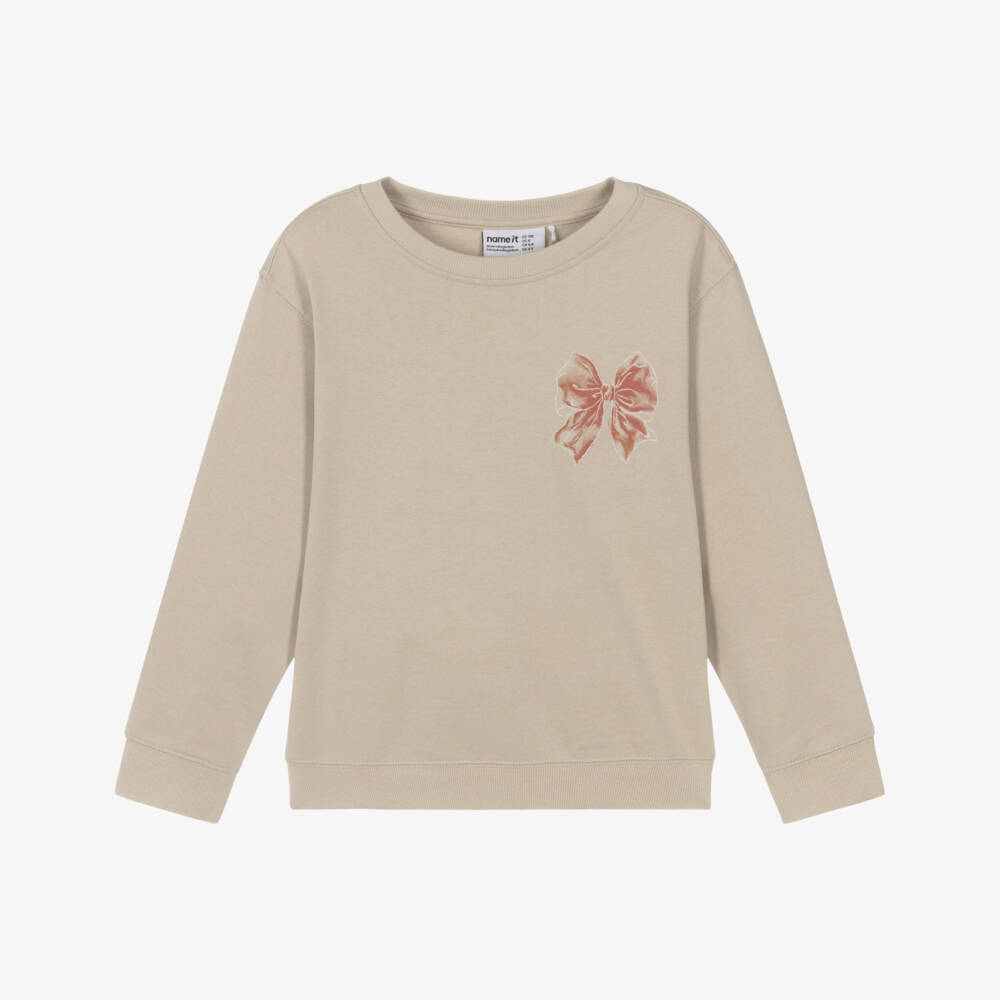 NAME IT-Girls Beige Cotton Festive Print Sweatshirt | Childrensalon