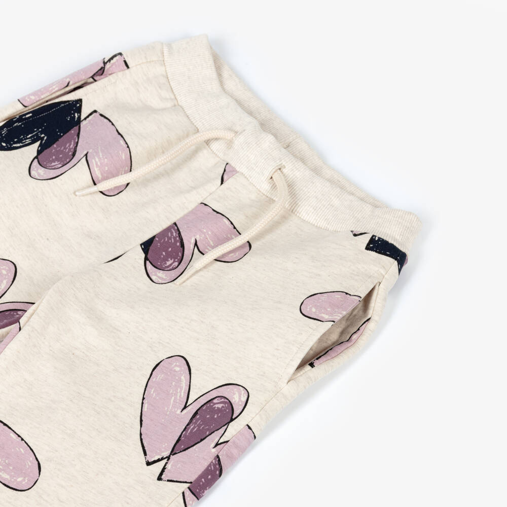 NAME IT-Girls Beige Cotton Joggers with Purple Hearts Print | Childrensalon