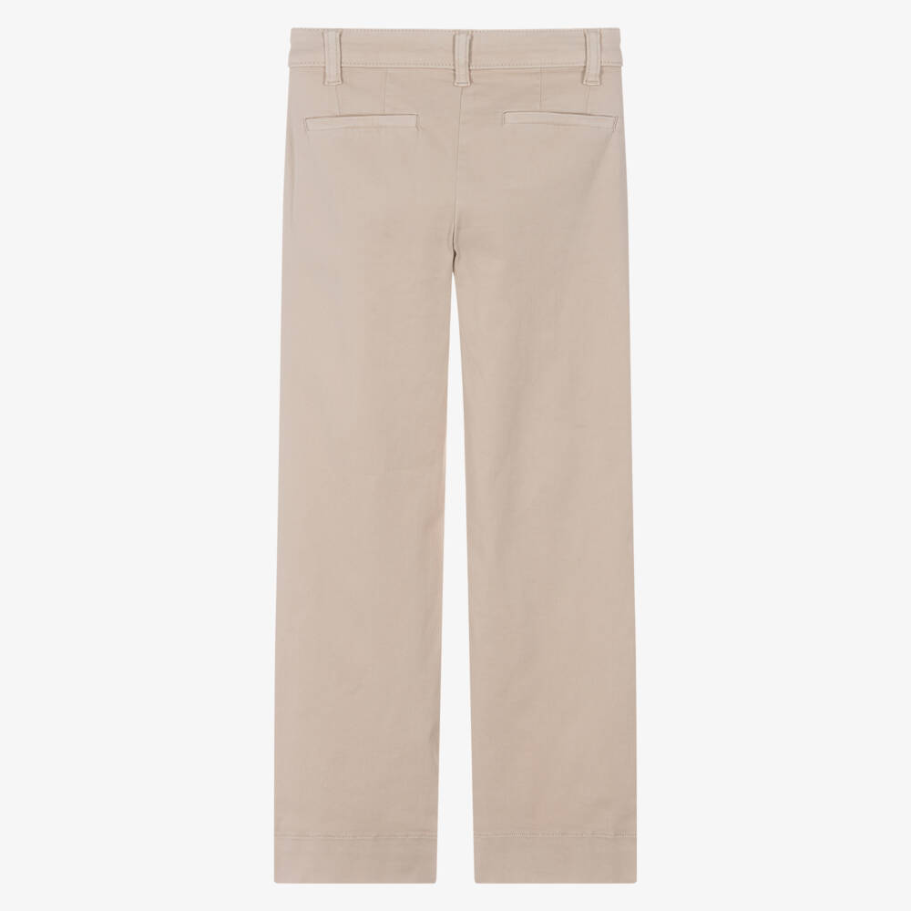 NAME IT-Girls Beige Cotton Wide-Leg Trousers | Childrensalon