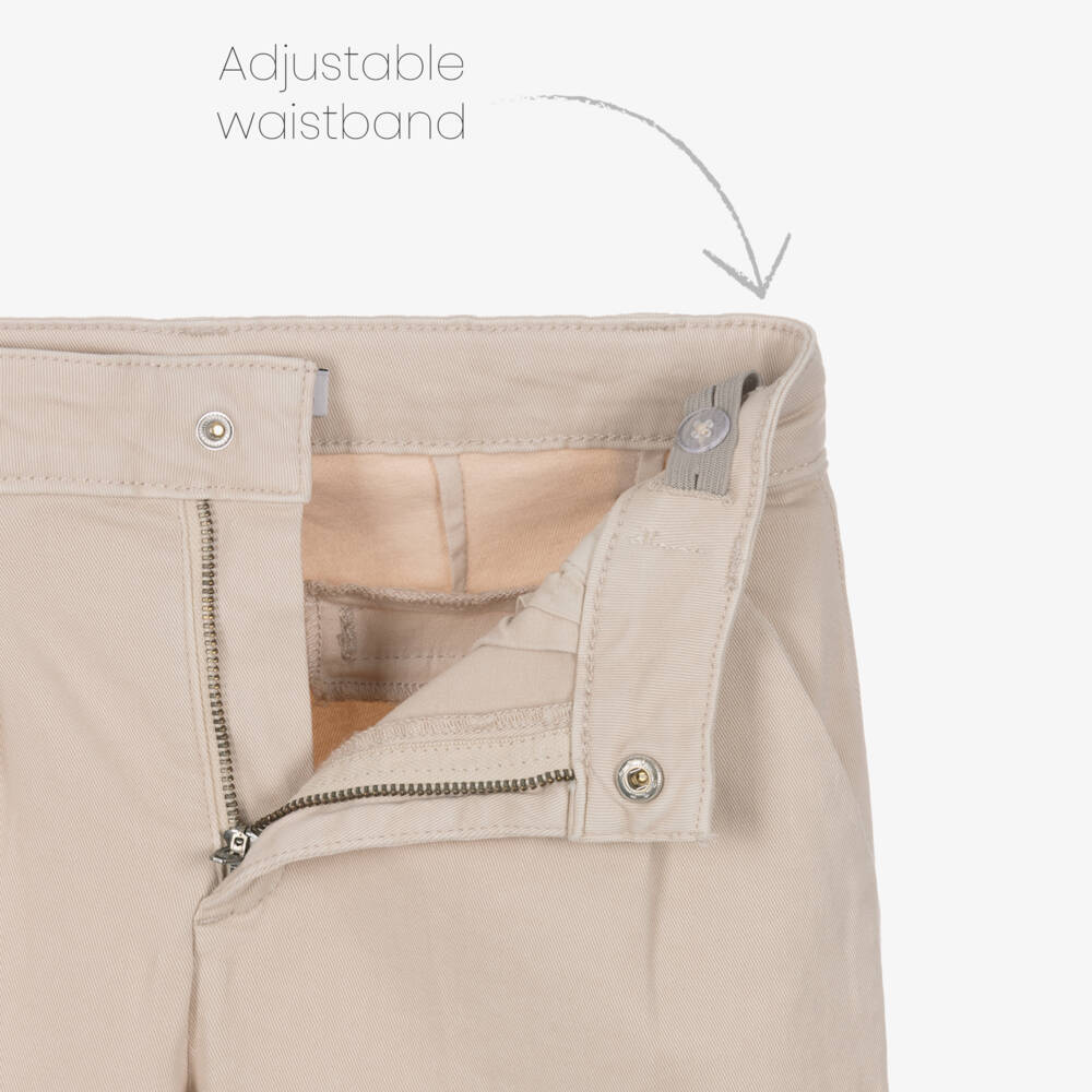 NAME IT-Girls Beige Cotton Wide-Leg Trousers | Childrensalon