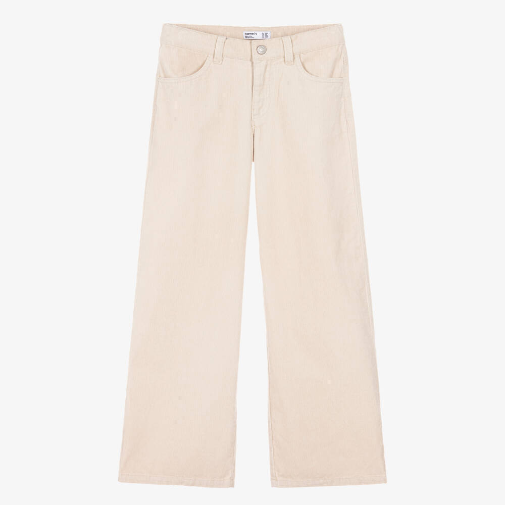 NAME IT-Girls Beige Extra Wide Corduroy Trousers | Childrensalon