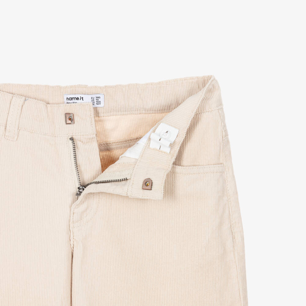 NAME IT-Girls Beige Extra Wide Corduroy Trousers | Childrensalon