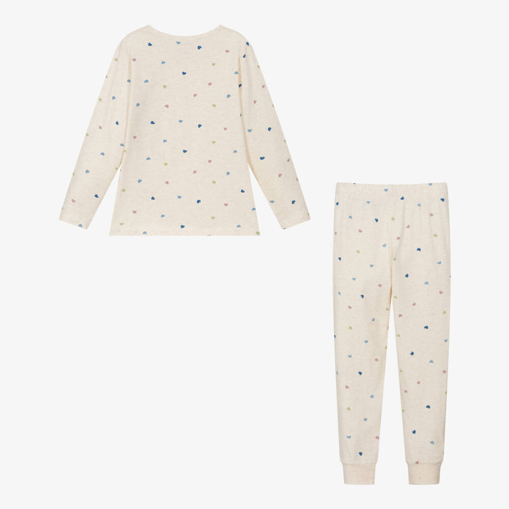 NAME IT-Girls Beige Organic Cotton Pyjamas with Heart Pattern | Childrensalon