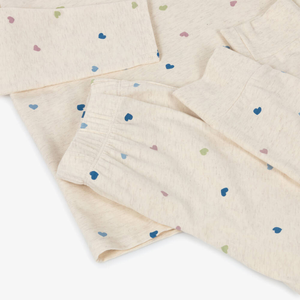 NAME IT-Girls Beige Organic Cotton Pyjamas with Heart Pattern | Childrensalon