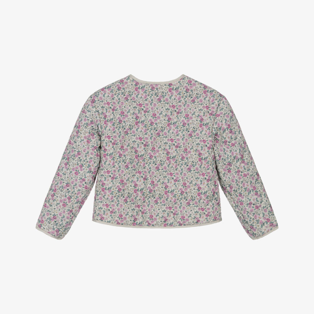 NAME IT-Girls Beige & Pink Floral Print Quilted Jacket | Childrensalon